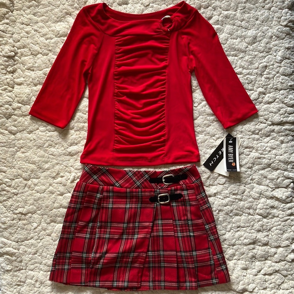 Amy Byer girls plaid red two piece set NWT